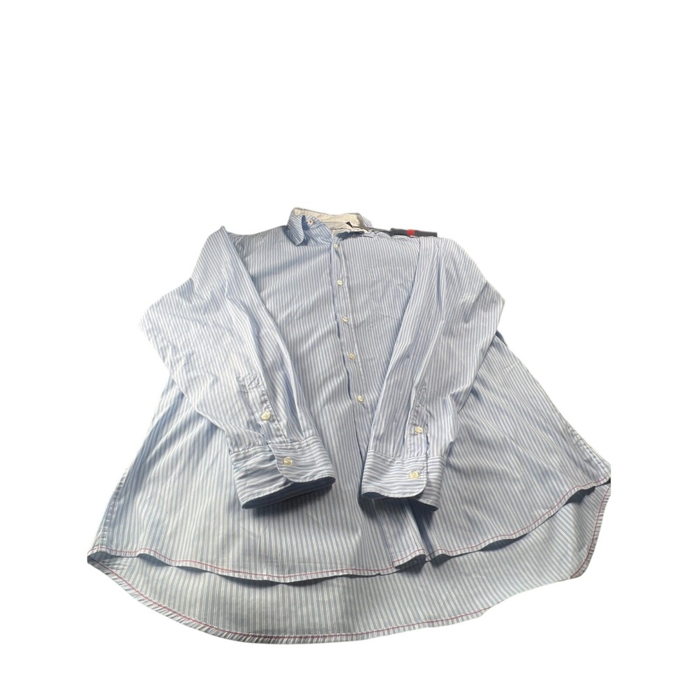 7‎ For All Mankind Mens Striped Button Down Shirt XL Blue White Cotton Casual